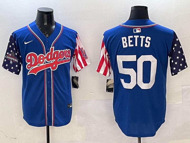 Men Los Angeles Dodgers #50 Betts Blue a generation of national flags Joint name 2025 Nike MLB Jersey style 4->los angeles dodgers->MLB Jersey